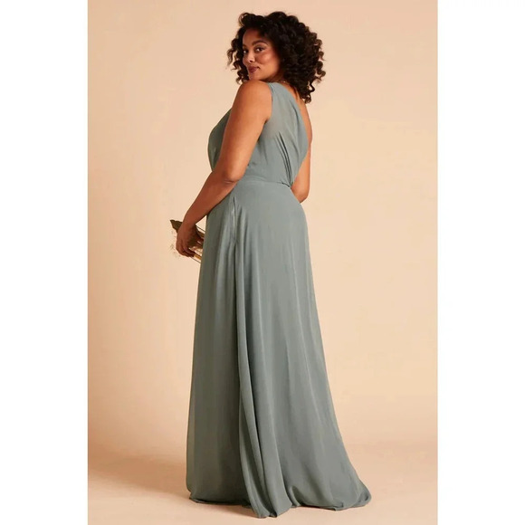 NWT Birdy Grey Kira Maxi Dress One Shoulder High Slit Side Pocket Sea Glass L - Picture 9 of 12